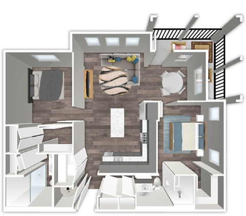 Floor plan for 2 beds, 2 baths, 1228 sqft